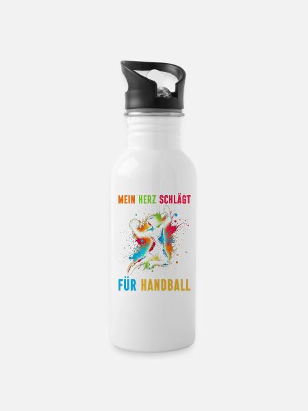 Handball Liebhaber Handball Sport Spieler Handball - Trinkflasche mit integriertem Trinkhalm - Weiß