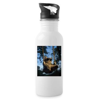 Cat swinging in the sunlight - Water bottle with straw - white - Right