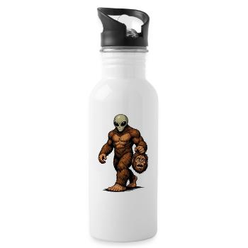 Bigfoot Alien Sasquatch UFO Science Fiction - Water bottle with straw - white - Right