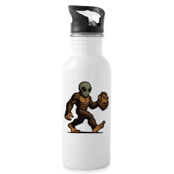 Bigfoot Alien Sasquatch UFO Science Fiction - Water bottle with straw - white - Right