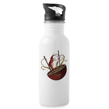 Shrimp Ramen Shirt – Japanese Noodles Art Tee - Water bottle with straw - white - Right