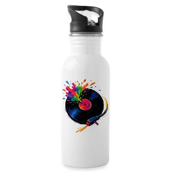 Plattenspieler buntes Pop-Vinyl - Trinkflasche mit integriertem Trinkhalm - Weiß - Rechts