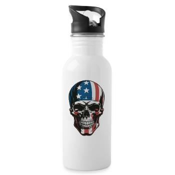 USA Totenkopf - Patriot Skull Design - Water bottle with straw - white - Right