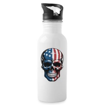 USA Totenkopf - Patriot Skull Design - Water bottle with straw - white - Right