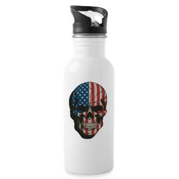 USA Totenkopf - Patriot Skull Design - Water bottle with straw - white - Right