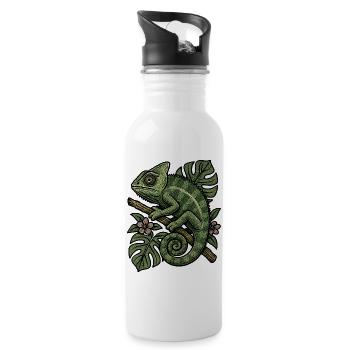 Chameleon in the Leaf Realm - Water bottle with straw - white - Right