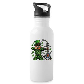  St Patricks Day Archery Leprechaun Bow Hunter - Water bottle with straw - white - Right