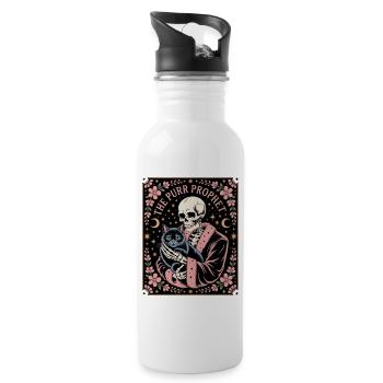 The Purr Prophet Skelett Mit Schwarzer Katze - Trinkflasche mit integriertem Trinkhalm - Weiß - Rechts