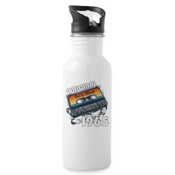 61st Birthday Gift Husband Wife March 1965 - Water bottle with straw - white - Right