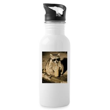 Raccoon Drinking Iced Coffee, Funny Raccoon Photo - Water bottle with straw - white - Right