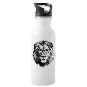 Leo with glasses - Water bottle with straw - white - Right