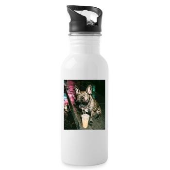 Französische Bulldogge trink Eiskaffee - Trinkflasche mit integriertem Trinkhalm - Weiß - Rechts