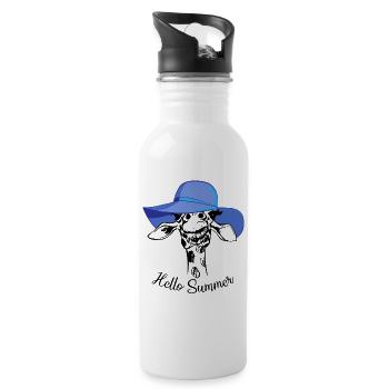 Hello Summer Giraffe Blue Sun Hat Animal Design - Water bottle with straw - white - Right