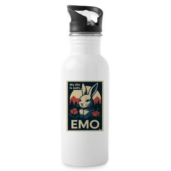Emo bunny with My Life is Pain lettering - Water bottle with straw - white - Right