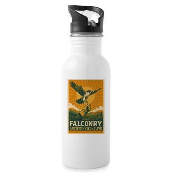 Falknerei: alt, wild, lebendig | Greifvogel - Trinkflasche mit integriertem Trinkhalm - Weiß - Rechts
