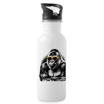 Gorilla Halftone – Neon Gelbe Sonnenbrille - Trinkflasche mit integriertem Trinkhalm - Weiß - Rechts