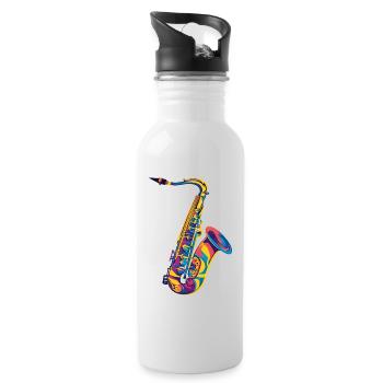Neon Saxophone Pop Art - Water bottle with straw - white - Right