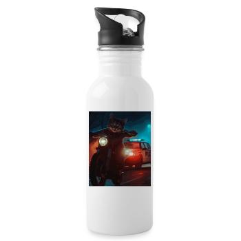 Nachtkatze auf Motorrad Noir - Trinkflasche mit integriertem Trinkhalm - Weiß - Rechts