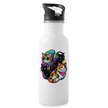 Neon Cats DJ Quartet - Water bottle with straw - white - Right