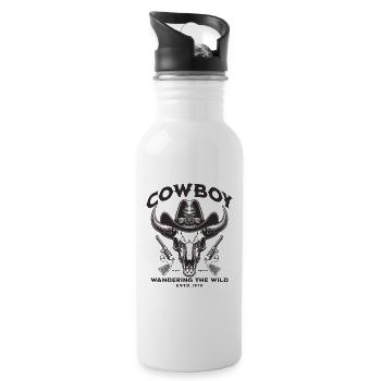 Vintage Western Cowboy Skull - Water bottle with straw - white - Right