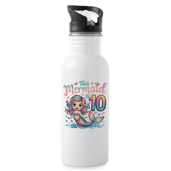 Mermaid 10th Birthday 10 Years - Water bottle with straw - white - Right