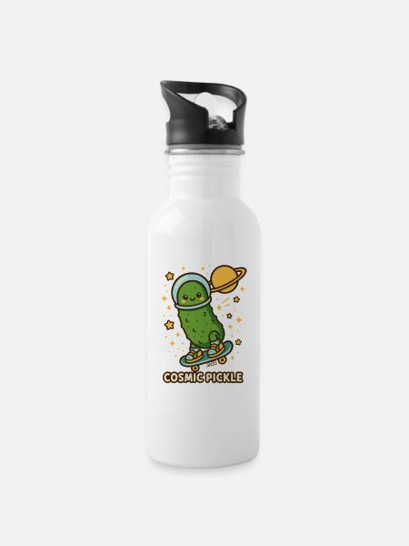 Cosmic Cucumber sur Skateboard - Gourde avec paille intégrée - blanc