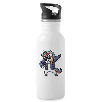 Dabbing Einhorn mit Sonnenbrille Cartoon Motiv - Trinkflasche mit integriertem Trinkhalm - Weiß - Rechts