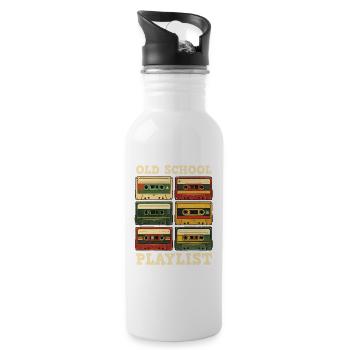 Old School Playlist Retro 80s Music - Water bottle with straw - white - Right