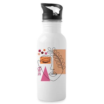 Art minimaliste du visage abstrait de la femme - Gourde avec paille intégrée - blanc - Droite