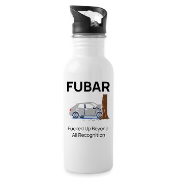 FUBAR: Car Collision with Tree Cartoon - Water bottle with straw - white - Right