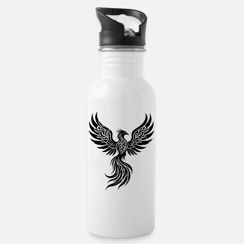 Symbole tribal de la renaissance du Phénix - Gourde avec paille intégrée - blanc