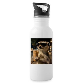 Meerkat mit Sonnenbrille und Kaffee - Trinkflasche mit integriertem Trinkhalm - Weiß - Rechts