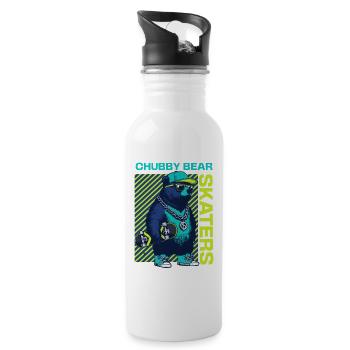 Chubby Bear Skater: Cooler Bär mit Skateboard - Trinkflasche mit integriertem Trinkhalm - Weiß - Rechts