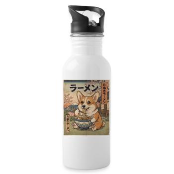 Corgi Ramen Japanischer Vintage Stil - Trinkflasche mit integriertem Trinkhalm - Weiß - Rechts