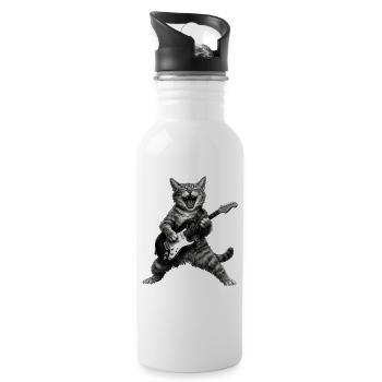 Funny Rock and Roll Cat Electric Guitar - Water bottle with straw - white - Right