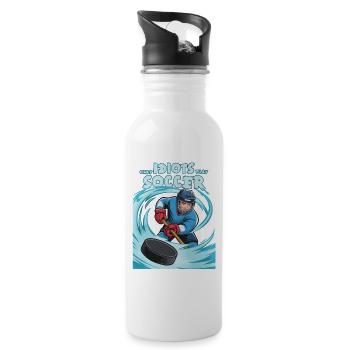 Eishockey Humor, besser als Fußball - Trinkflasche mit integriertem Trinkhalm - Weiß - Rechts