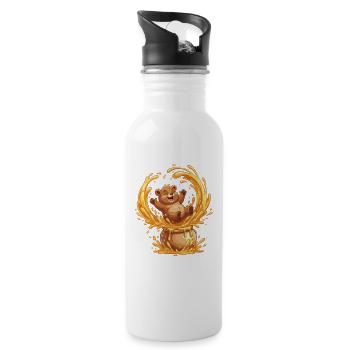 Honey-loving bear in the cauldron - Water bottle with straw - white - Right