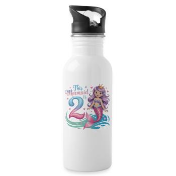 Meerjungfrau 2. Geburtstag 2 Jahre - Trinkflasche mit integriertem Trinkhalm - Weiß - Rechts