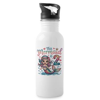 Meerjungfrau 2. Geburtstag 2 Jahre - Trinkflasche mit integriertem Trinkhalm - Weiß - Rechts