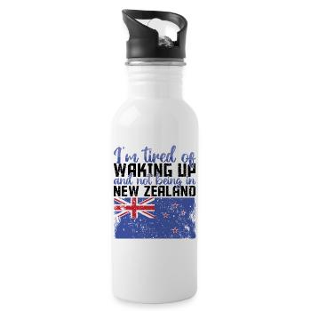 Tired Waking Up Not Being In New Zealand NZ - Water bottle with straw - white - Right