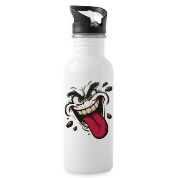 Crazy Face Cartoon – Naughty Street Art Monster - Water bottle with straw - white - Right