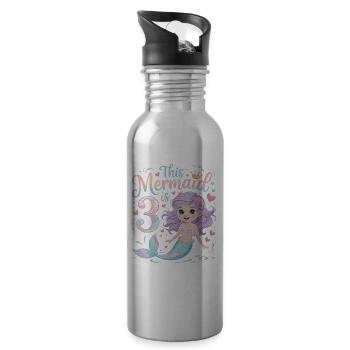 Meerjungfrau 3. Geburtstag 3 Jahre - Trinkflasche mit integriertem Trinkhalm - Lightsilver - Rechts