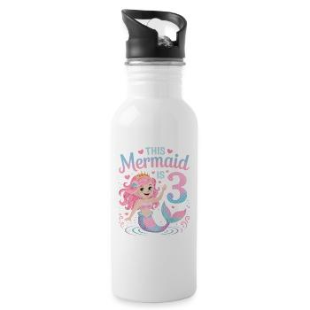Meerjungfrau 3. Geburtstag 3 Jahre - Trinkflasche mit integriertem Trinkhalm - Weiß - Rechts