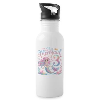 Meerjungfrau 3. Geburtstag 3 Jahre - Trinkflasche mit integriertem Trinkhalm - Weiß - Rechts