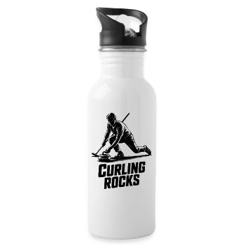 Curling Rocks Winter Sports Silhouette Man - Gourde avec paille intégrée - blanc - Droite