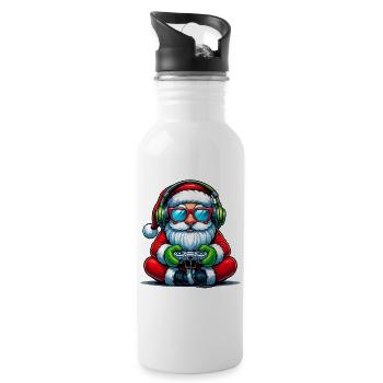 Gamer Santa Claus Playing Video Game Controller - Water bottle with straw - white - Right