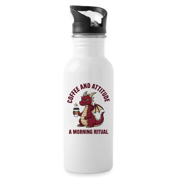 Dragon Coffee Morning Grouch Gift Humor Office - Water bottle with straw - white - Right