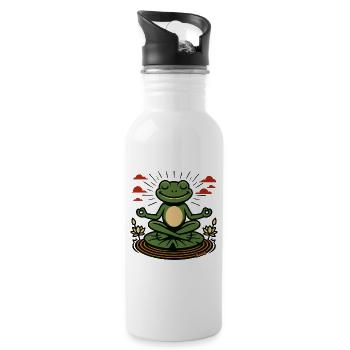 Meditating frog with lotus flowers - Water bottle with straw - white - Right