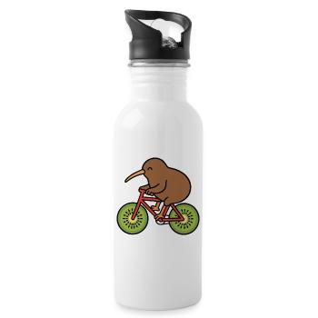 Kiwi Bird Riding Kiwi Bike New Zealand - Water bottle with straw - white - Right