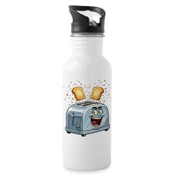 Cheerful toaster with jumping toast - Water bottle with straw - white - Right
